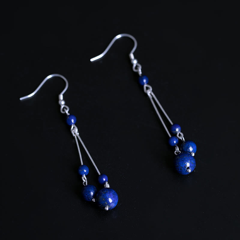 Wear FengShui 925 Sterling Silver Lazurite Beads Serenity Drop Earrings