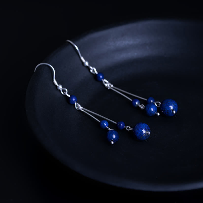 Wear FengShui 925 Sterling Silver Lazurite Beads Serenity Drop Earrings