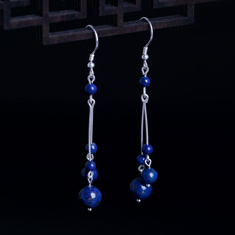 Wear FengShui 925 Sterling Silver Lazurite Beads Serenity Drop Earrings