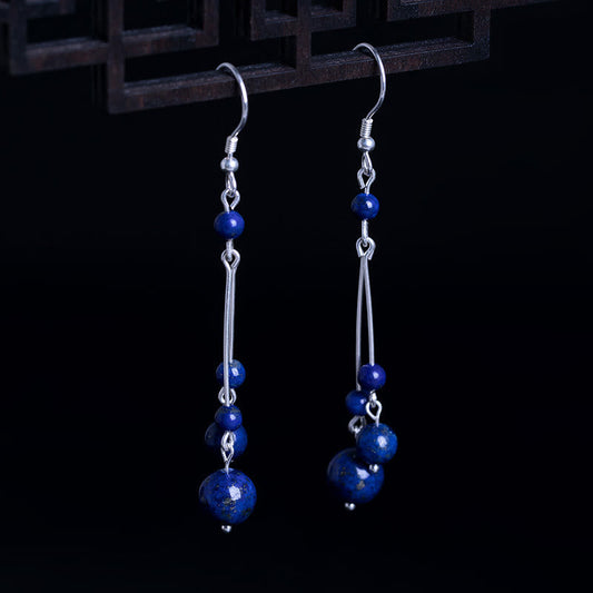 Wear FengShui 925 Sterling Silver Lazurite Beads Serenity Drop Earrings