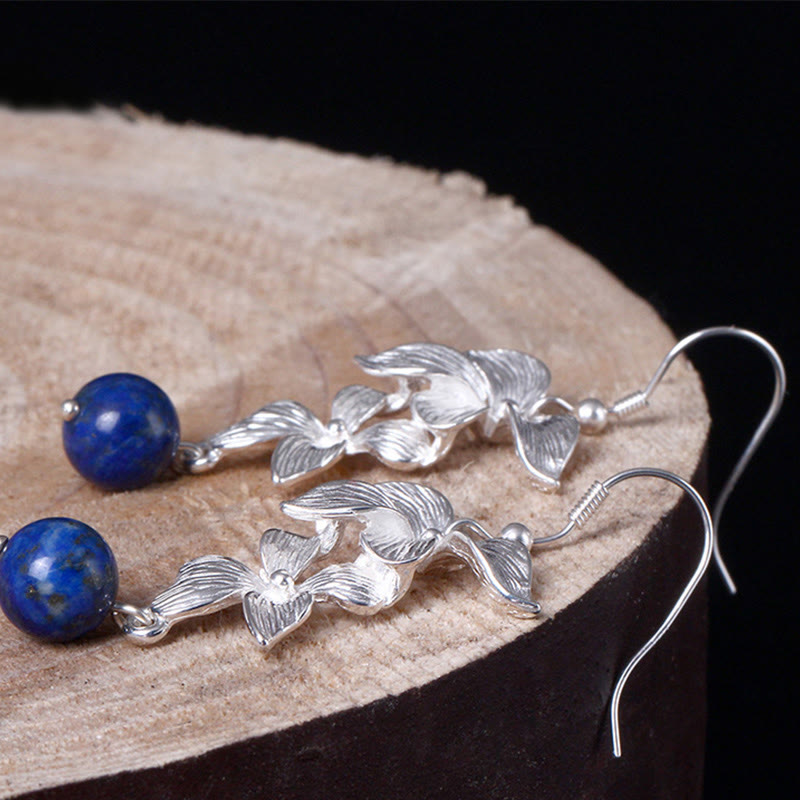 Wear FengShui 925 Sterling Silver Lazurite Ethnic Style Flower Positive Drop Earrings