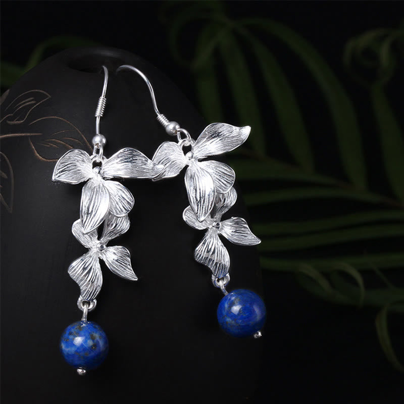 Wear FengShui 925 Sterling Silver Lazurite Ethnic Style Flower Positive Drop Earrings