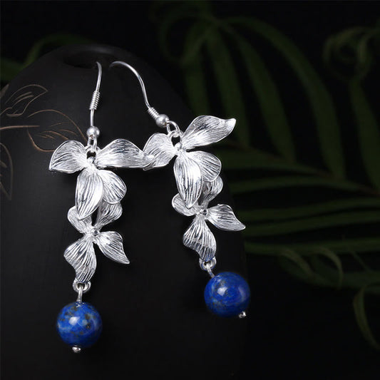 Wear FengShui 925 Sterling Silver Lazurite Ethnic Style Flower Positive Drop Earrings