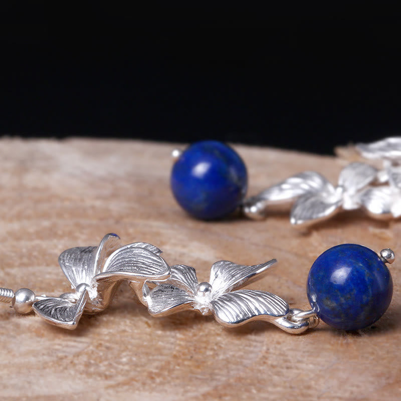 Wear FengShui 925 Sterling Silver Lazurite Ethnic Style Flower Positive Drop Earrings