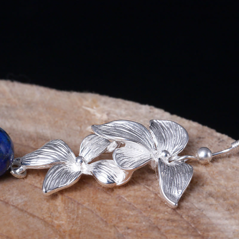 Wear FengShui 925 Sterling Silver Lazurite Ethnic Style Flower Positive Drop Earrings