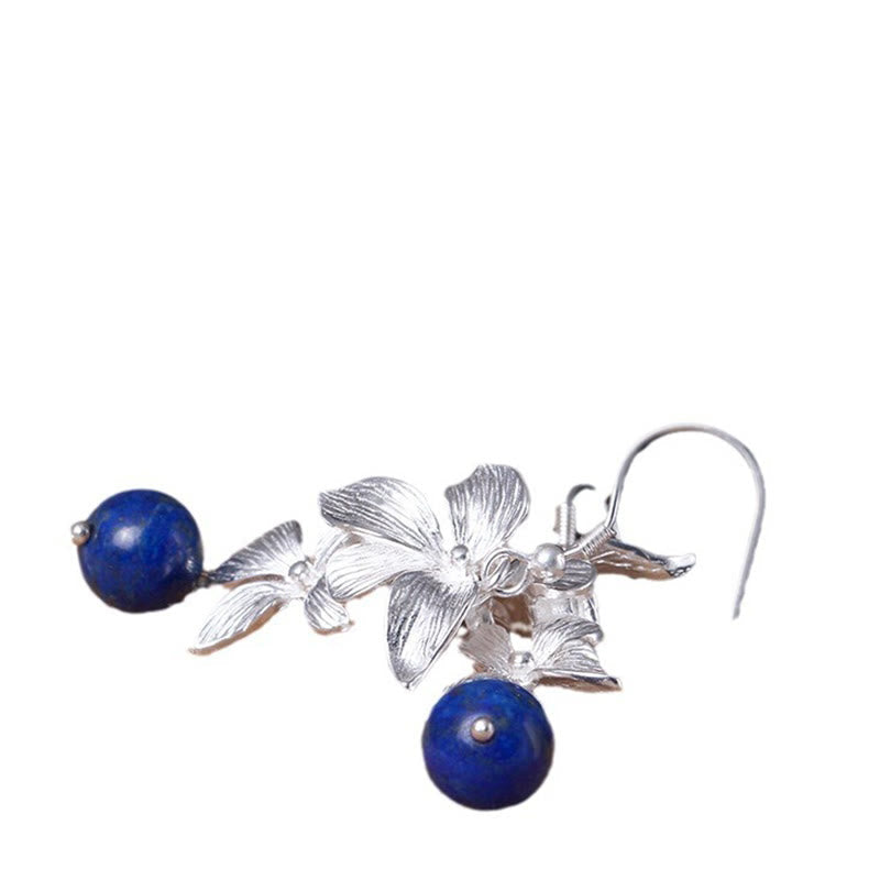 Wear FengShui 925 Sterling Silver Lazurite Ethnic Style Flower Positive Drop Earrings