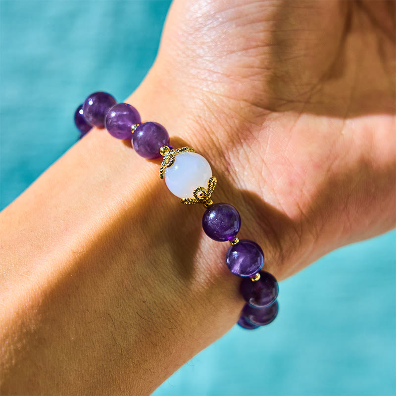 Wear FengShui Natural Amethyst Strawberry Quartz Peace Lock Charm Positive Bracelet