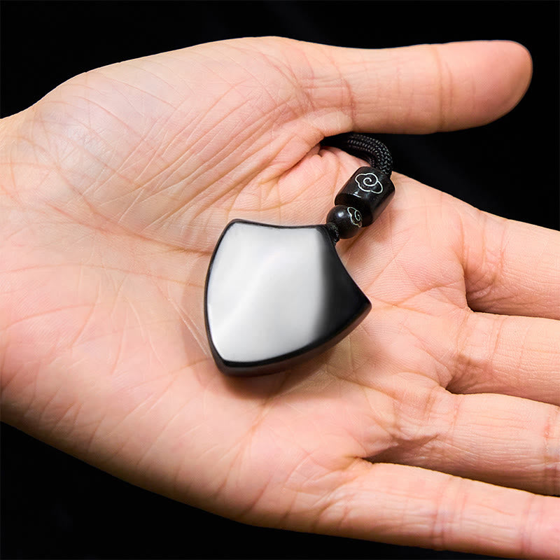 Wear FengShui Black Obsidian Shield Pattern Yin Yang Symbol Strength Necklace Pendant