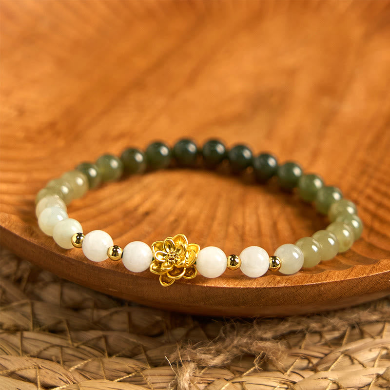 Wear FengShui Natural Hetian Jade Gradient Lotus Abundance Bracelet