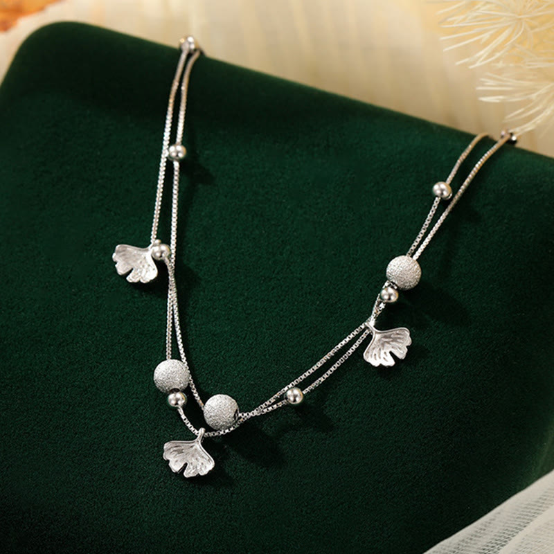 Wear FengShui 925 Sterling Silver Ginkgo Leaf Double Layer Protection Anklet
