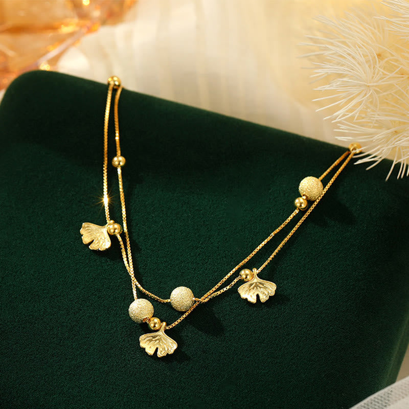 Wear FengShui 925 Sterling Silver Ginkgo Leaf Double Layer Protection Anklet