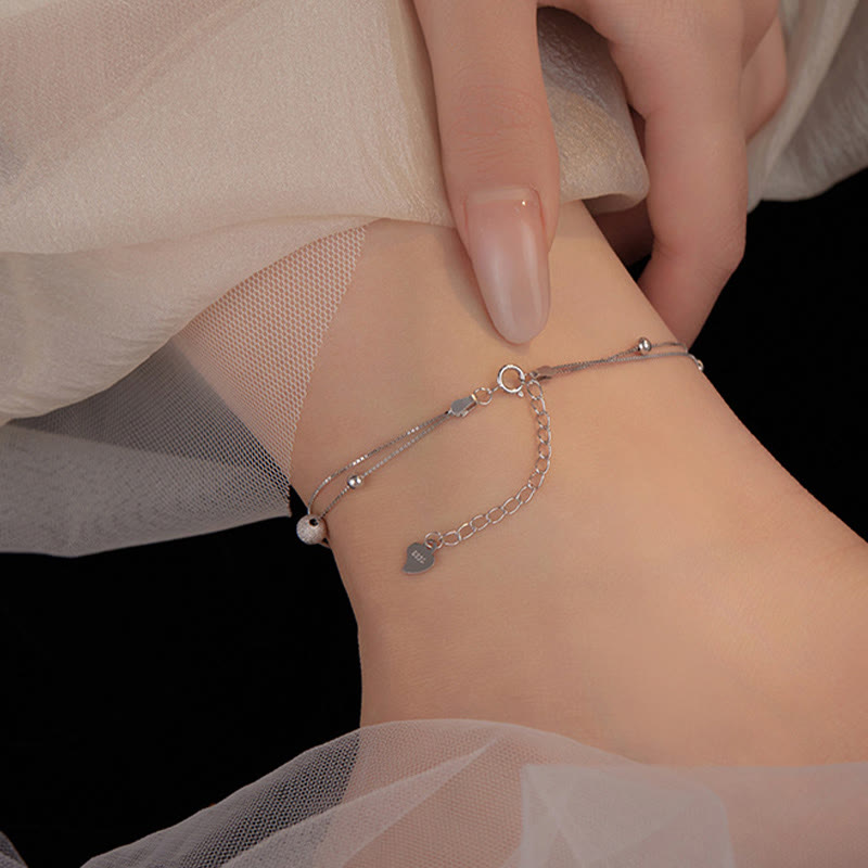 Wear FengShui 925 Sterling Silver Ginkgo Leaf Double Layer Protection Anklet