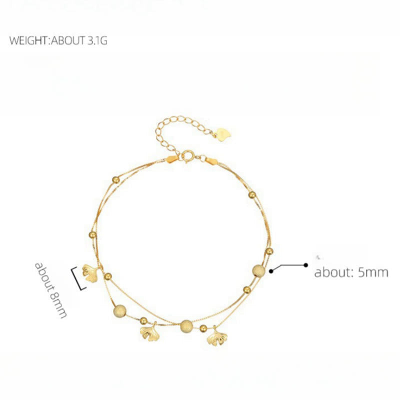 Wear FengShui 925 Sterling Silver Ginkgo Leaf Double Layer Protection Anklet