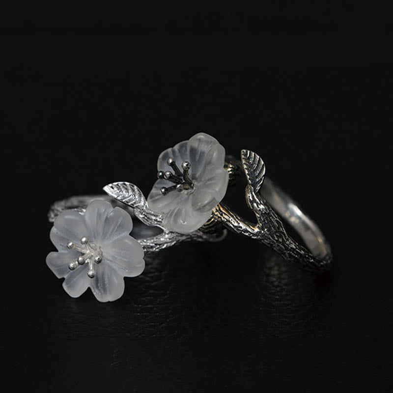 Wear FengShui 925 Sterling Silver White Crystal Skeleton Flower Adjustable Healing Ring
