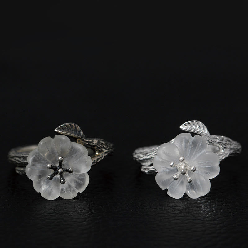 Wear FengShui 925 Sterling Silver White Crystal Skeleton Flower Adjustable Healing Ring