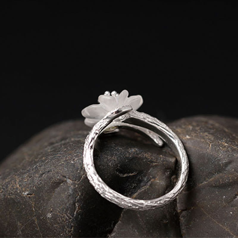 Wear FengShui 925 Sterling Silver White Crystal Skeleton Flower Adjustable Healing Ring