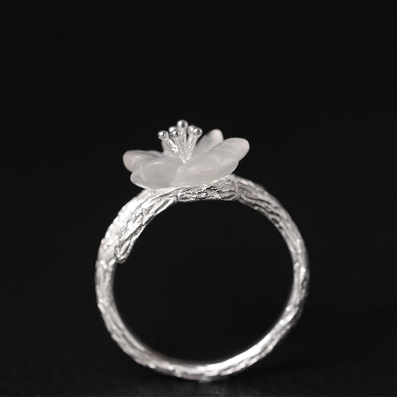 Wear FengShui 925 Sterling Silver White Crystal Skeleton Flower Adjustable Healing Ring
