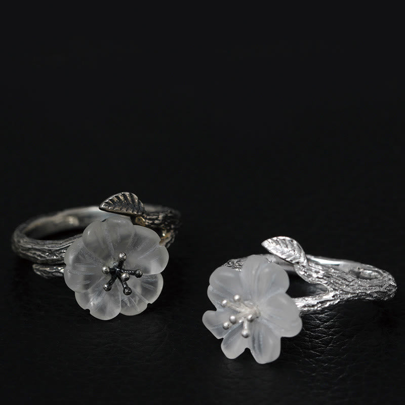 Wear FengShui 925 Sterling Silver White Crystal Skeleton Flower Adjustable Healing Ring