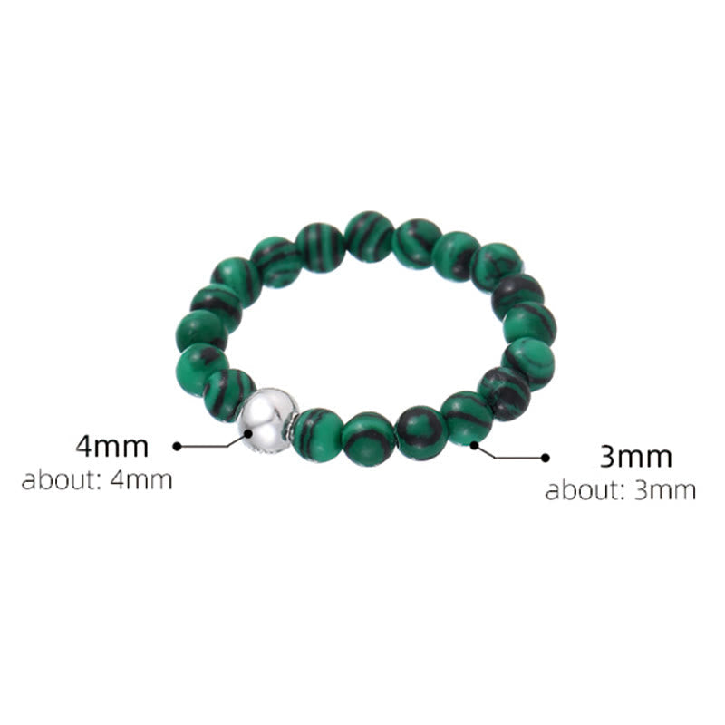 Wear FengShui 925 Sterling Silver Crystal Beads White Jade Black Onyx Blessing Elastic Ring