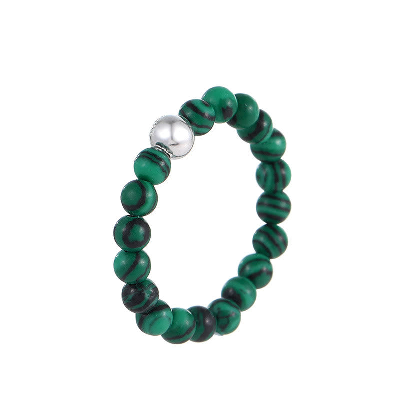Wear FengShui 925 Sterling Silver Crystal Beads White Jade Black Onyx Blessing Elastic Ring
