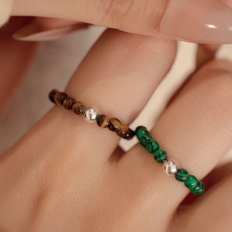 Wear FengShui 925 Sterling Silver Crystal Beads White Jade Black Onyx Blessing Elastic Ring