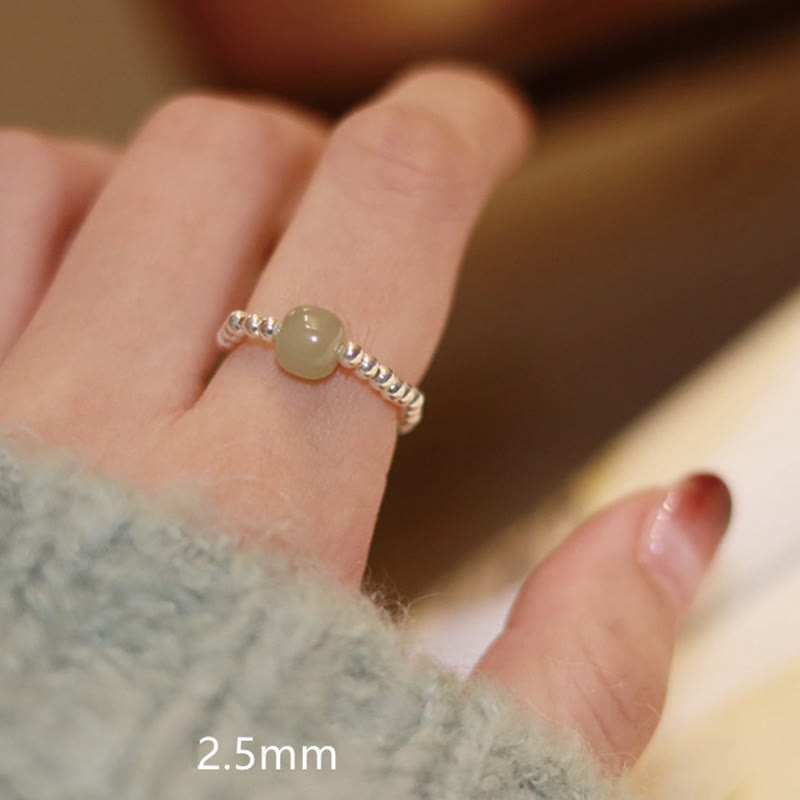 Wear FengShui 925 Sterling Silver Natural Small Hetian Jade Red Agate Pearl Bead Prosperity Elastic Ring