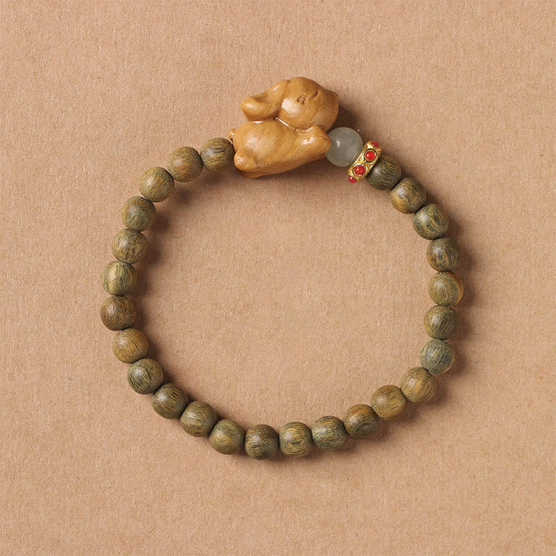 Wear FengShui Green Sandalwood Gold Sandalwood Cute Rabbit Positive Bracelet