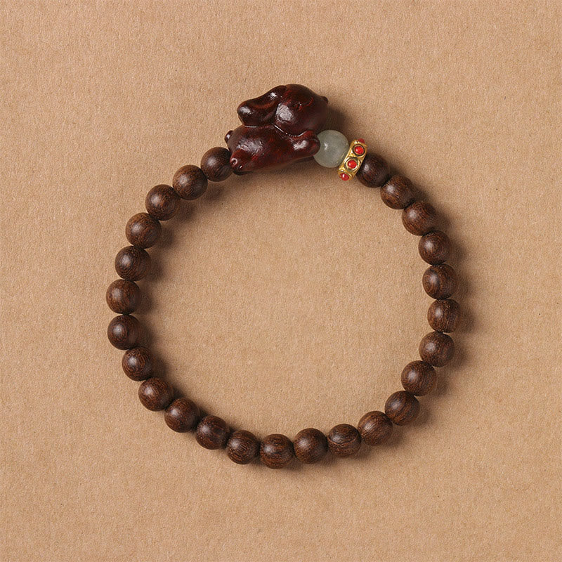 Wear FengShui Green Sandalwood Gold Sandalwood Cute Rabbit Positive Bracelet
