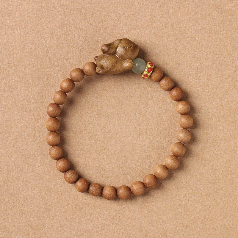 Wear FengShui Green Sandalwood Gold Sandalwood Cute Rabbit Positive Bracelet