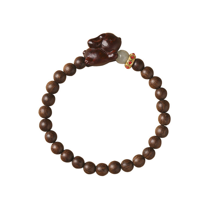 Wear FengShui Green Sandalwood Gold Sandalwood Cute Rabbit Positive Bracelet