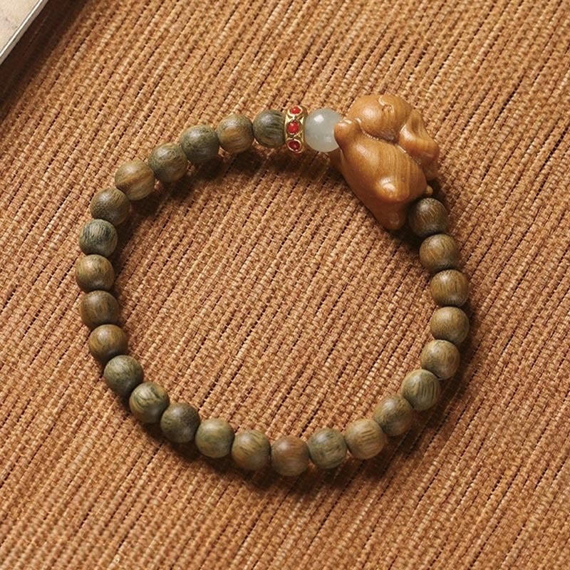 Wear FengShui Green Sandalwood Gold Sandalwood Cute Rabbit Positive Bracelet