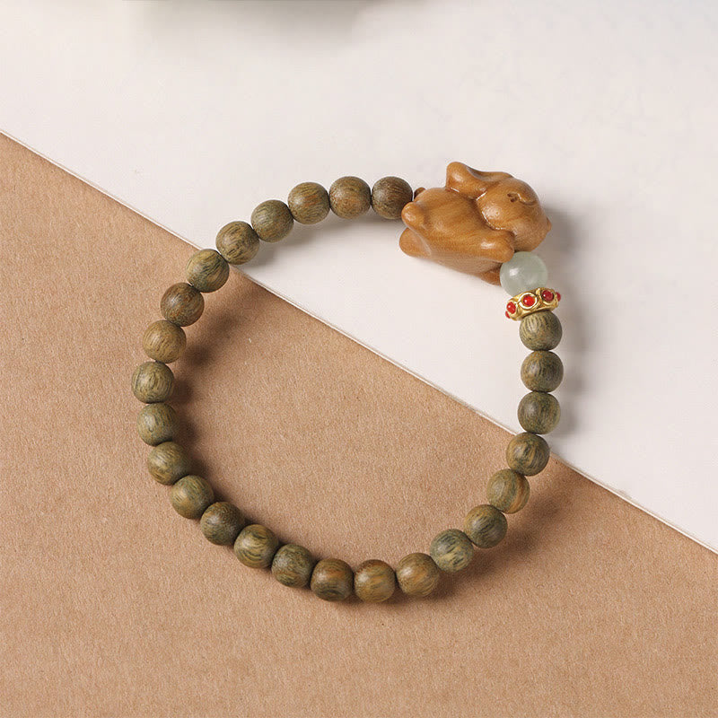 Wear FengShui Green Sandalwood Gold Sandalwood Cute Rabbit Positive Bracelet