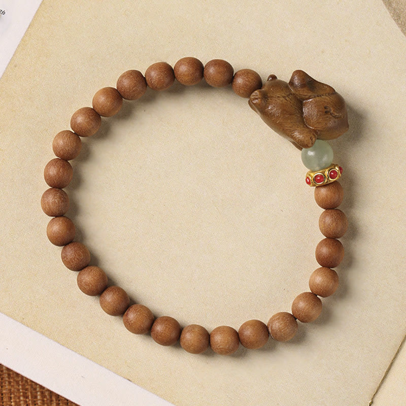 Wear FengShui Green Sandalwood Gold Sandalwood Cute Rabbit Positive Bracelet
