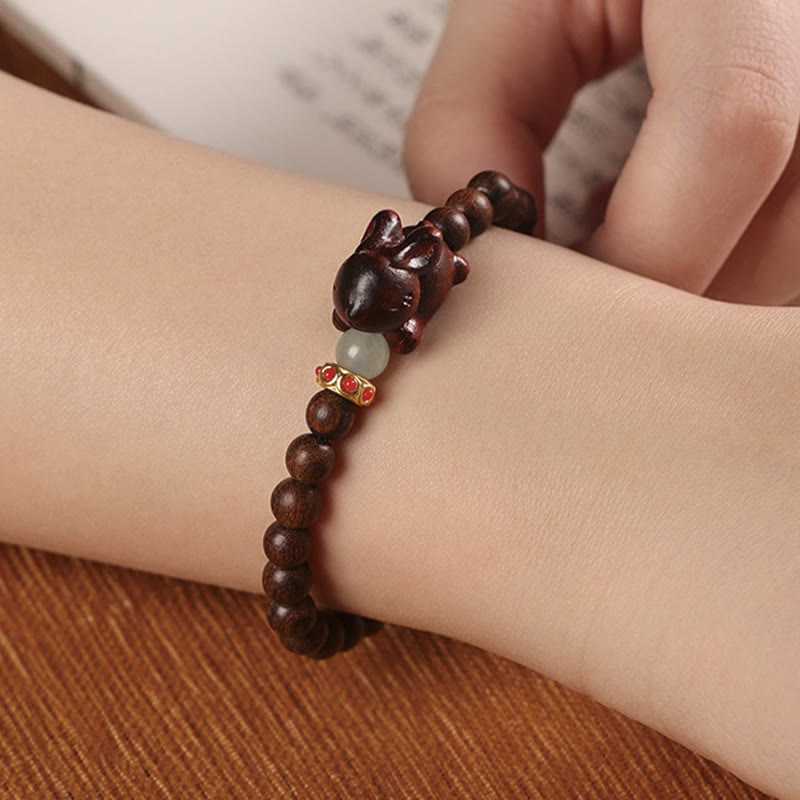 Wear FengShui Green Sandalwood Gold Sandalwood Cute Rabbit Positive Bracelet