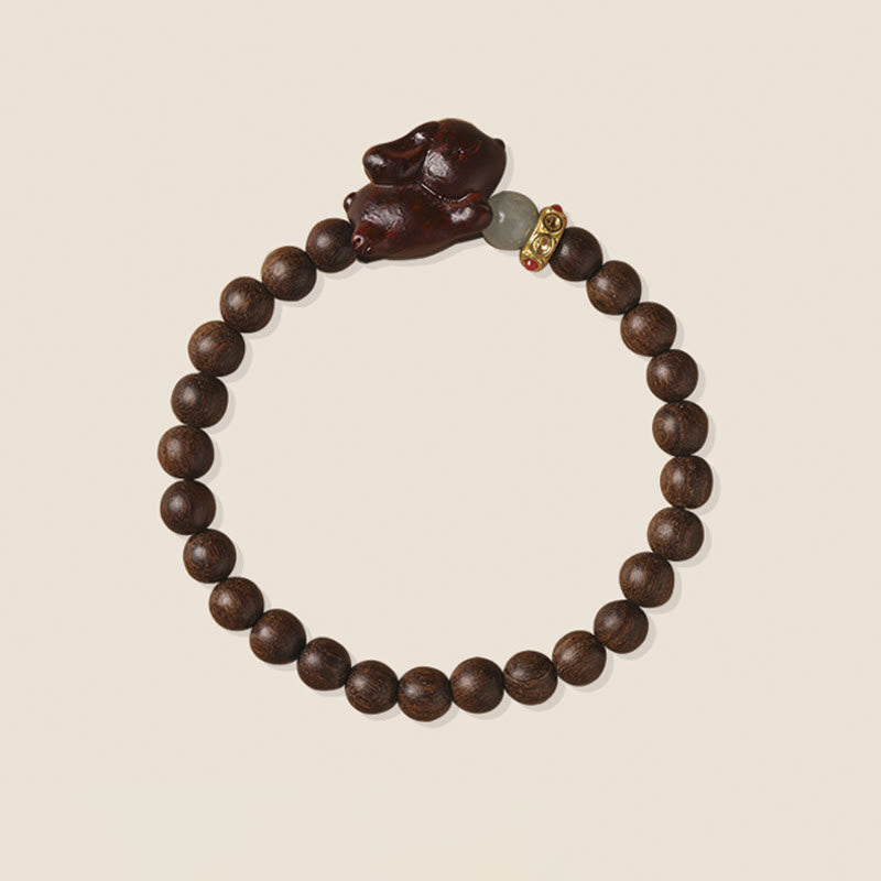 Wear FengShui Green Sandalwood Gold Sandalwood Cute Rabbit Positive Bracelet