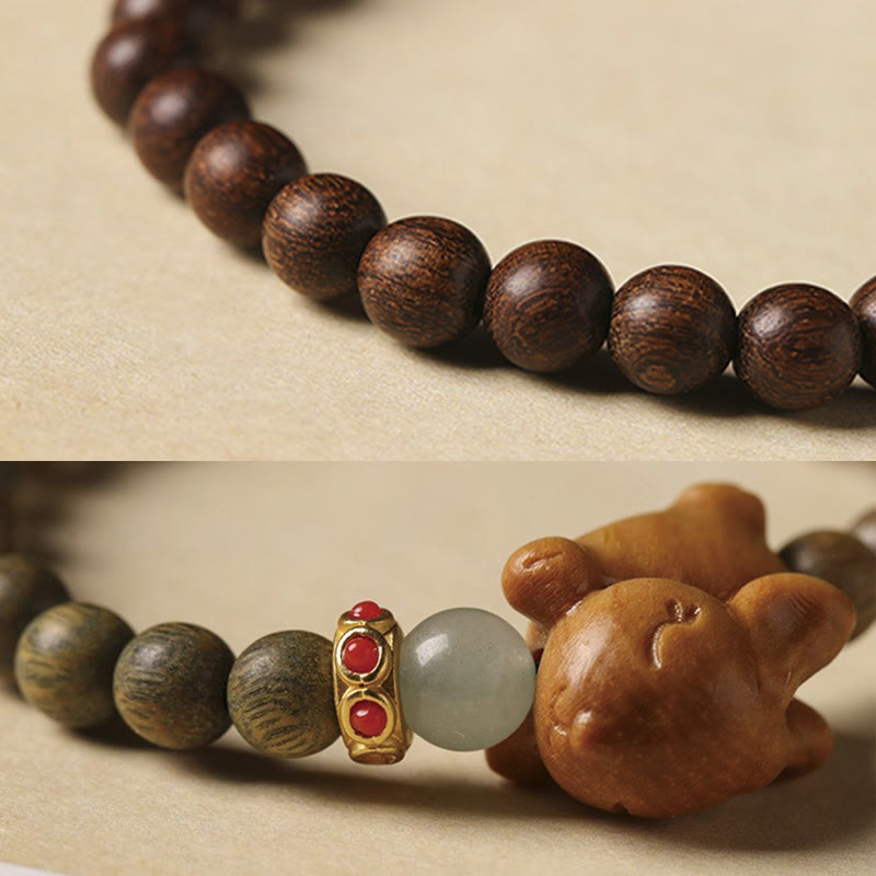 Wear FengShui Green Sandalwood Gold Sandalwood Cute Rabbit Positive Bracelet