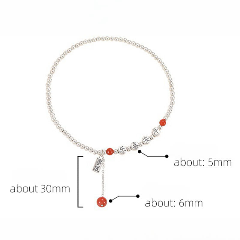 Wear FengShui 925 Sterling Silver Small Beads Red Agate Peace And Joy Blessing Anklet