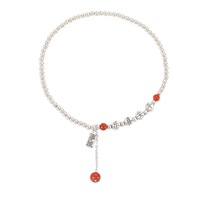 Wear FengShui 925 Sterling Silver Small Beads Red Agate Peace And Joy Blessing Anklet