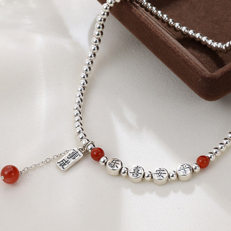Wear FengShui 925 Sterling Silver Small Beads Red Agate Peace And Joy Blessing Anklet