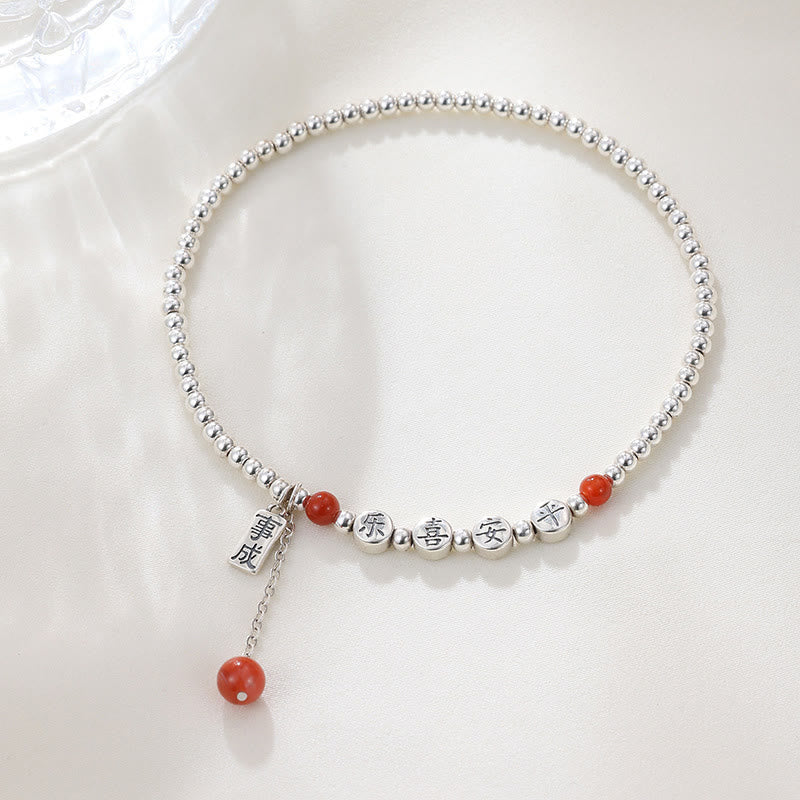 Wear FengShui 925 Sterling Silver Small Beads Red Agate Peace And Joy Blessing Anklet