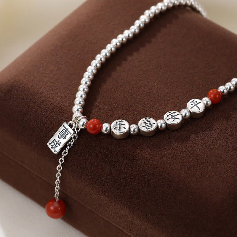 Wear FengShui 925 Sterling Silver Small Beads Red Agate Peace And Joy Blessing Anklet