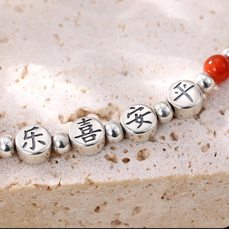 Wear FengShui 925 Sterling Silver Small Beads Red Agate Peace And Joy Blessing Anklet