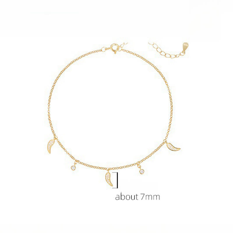 Wear FengShui 925 Sterling Silver Zircon Little Pepper Charm Protection Anklet