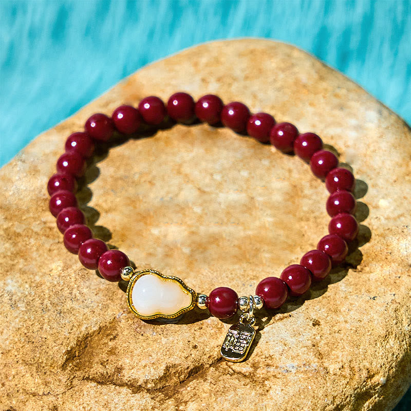Wear FengShui Cinnabar Gourd Fu Character Charm Blessing Bracelet