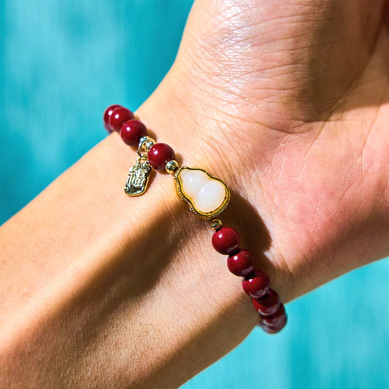 Wear FengShui Cinnabar Gourd Fu Character Charm Blessing Bracelet