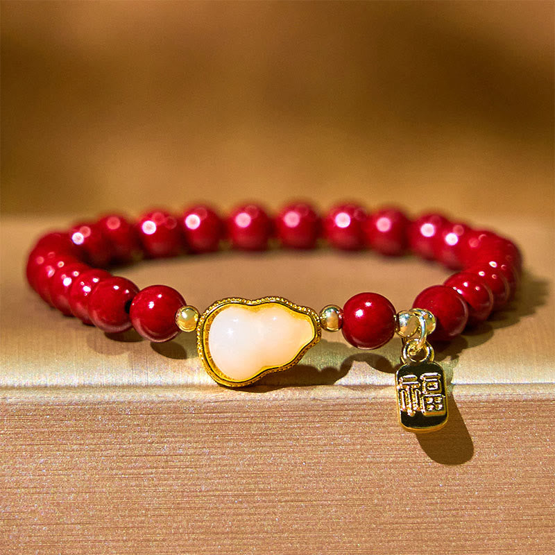 Wear FengShui Cinnabar Gourd Fu Character Charm Blessing Bracelet