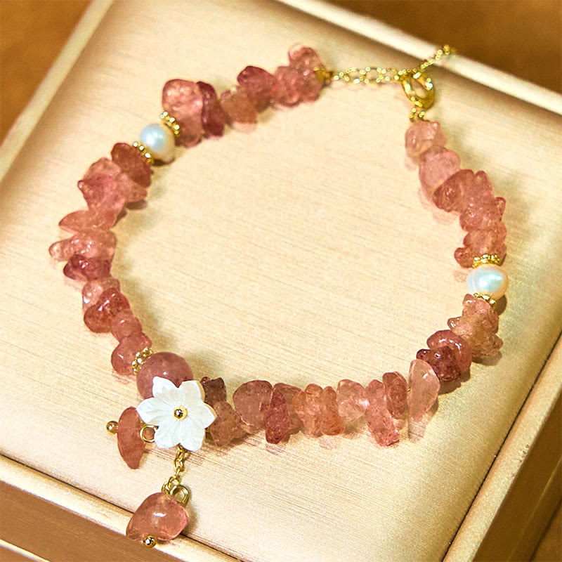 Wear FengShui Natural Strawberry Quartz Green Strawberry Quartz Super Seven Crystal Flower Healing Bracelet