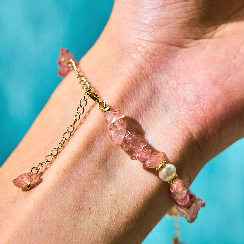 Wear FengShui Natural Strawberry Quartz Green Strawberry Quartz Super Seven Crystal Flower Healing Bracelet