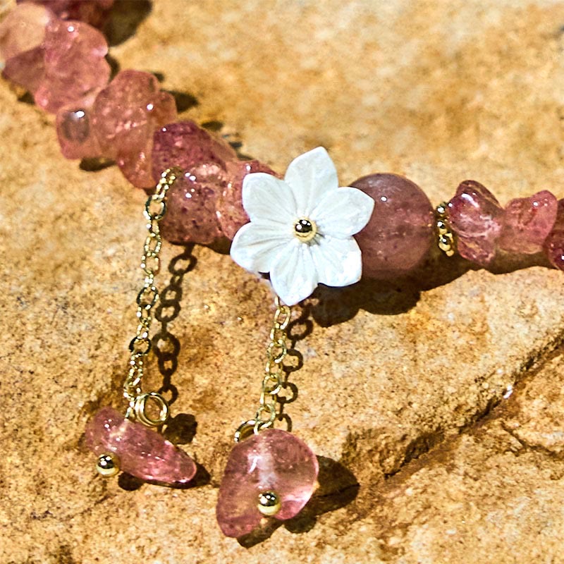 Wear FengShui Natural Strawberry Quartz Green Strawberry Quartz Super Seven Crystal Flower Healing Bracelet
