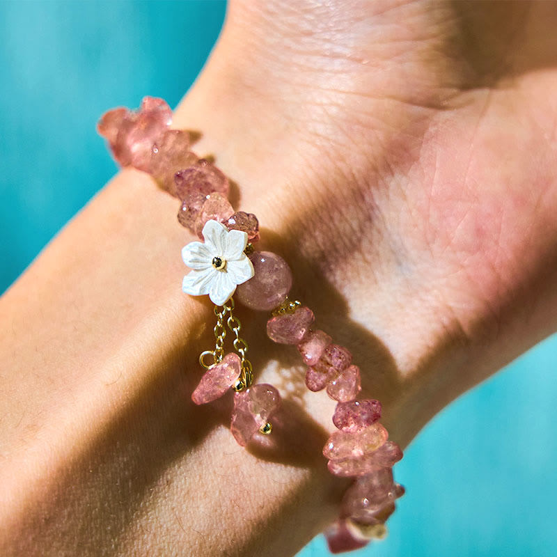 Wear FengShui Natural Strawberry Quartz Green Strawberry Quartz Super Seven Crystal Flower Healing Bracelet